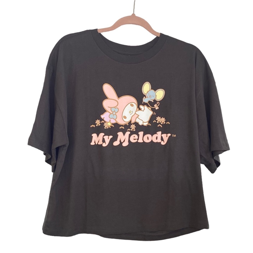 My Melody— Oversized Cropped Baggy Black Short Sleeve Shirt- Kawaii Lolita Y2K